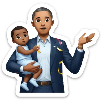 Diddy holding baby oil at a party with balloons and confetti and banners oiled up Obama have dih sticker