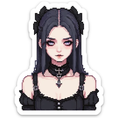 gothic femboy with wide shoulders, small chest, dark clothes and makeup sticker