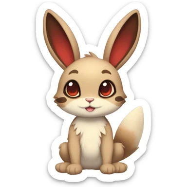 Cute, Chibi, Kemono-style, Anthro, Fur-Sona, Dark-Brown, Normal-type-Ground-type Tan-Rabbit-Fakémon with Dark-Red eyes, beige belly, beige paws, beige feet, beige freckles, full body sticker