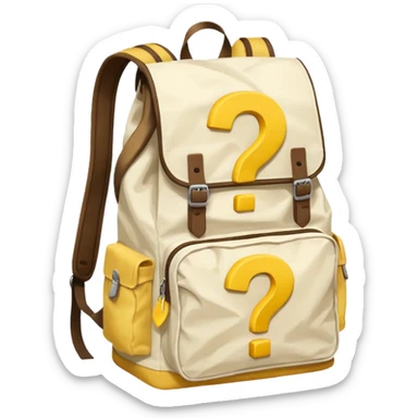 crumbled White backpack with yellow questions mark boxes stuffed in it sticker