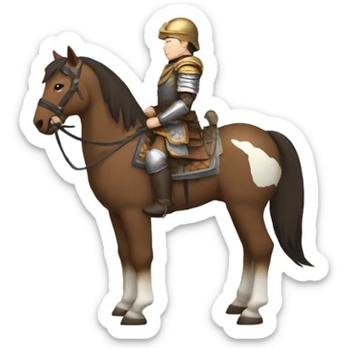 a mongolian soldier  with white skin and brown armor on a horse from the side sticker