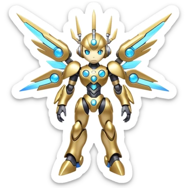 Shiny Cute Futuristic Mechanical Glossy Celestial Godly Divine Metal-Cyborg-Fakemon-Pokemon-Digimon-Spectrobes-fusion, full body sticker
