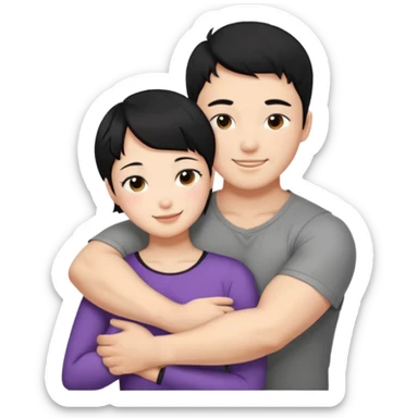 buff korean Man black hair hugging girl with black pixie cut  sticker