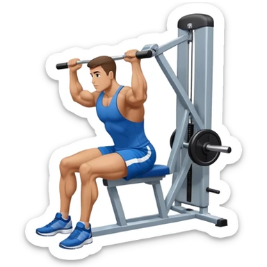 side-view bodybuilder in blue shorts seated weighted calf-raise machine on his tip toes sticker