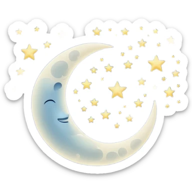 "Peaceful crescent moon in a starry night sky with soft glow, no people" sticker