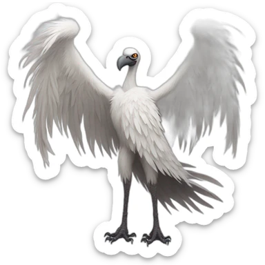 Tall slender snow tall monster with vulture face in long white feathers sticker