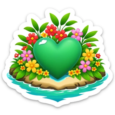 A island heart with green and flowers on it sticker