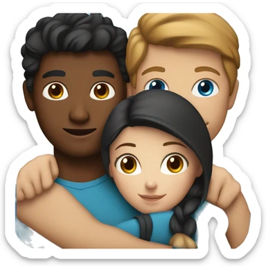 Couple embracing with arms around each other; white woman with blue eyes and brown hair, Indian man with black hair  sticker