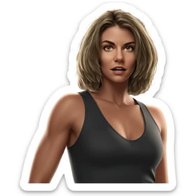 girl in tank top against blinds sticker