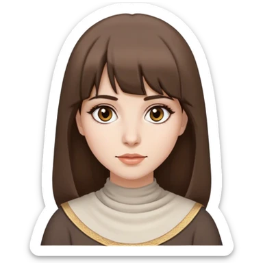 An arabian woman with medium-length ash brown hair and bangs, black colored eyes, pale skin sticker