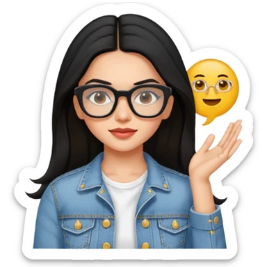 generate a pretty bratz emoji 
Make her wear a white dress with a denim jacket over it. black hair side part 

She should look exactly  like Deepika padukone. wearing rectangular spectacle sticker