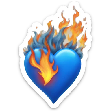 Blue heart with fire  sticker