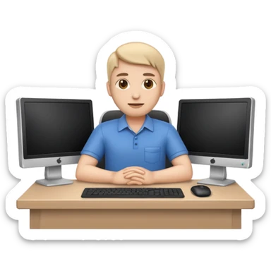 tech worker emoji sitting at desk with monitor sticker