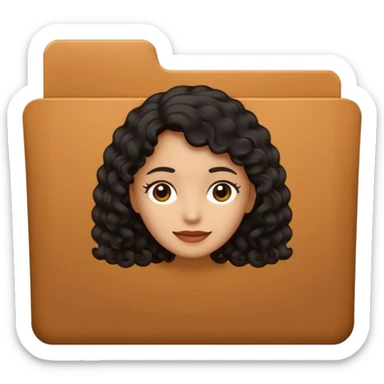 A **simple emoji-style icon** of a **black transparent plastic folder**, sleek and minimal, with **rounded corners**, subtle translucency, soft shading, and a **small logo of a dark canela-skinned latina with curly black hair** on the front.
 sticker