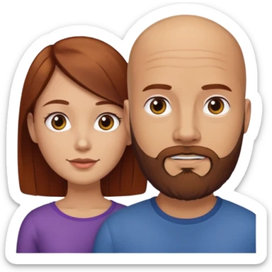 Couple. A bald man with beard and a girl with dark yellowish auburn hair. sticker