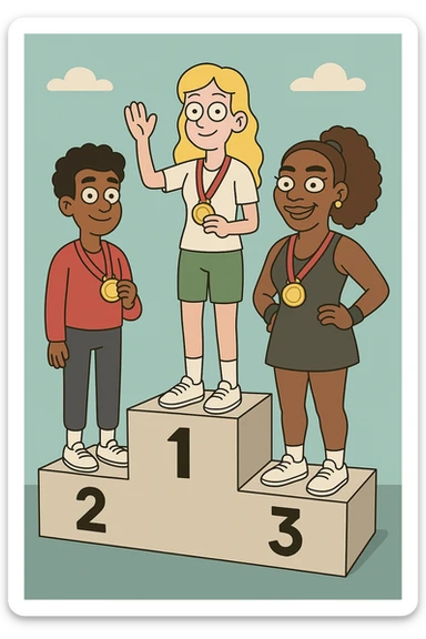 winners podium girl yellow hair Olympic Gold Medal a boy brown skin black Classic Curl hair Olympic Gold Medal Serena Williams Olympic Gold Medal  sticker
