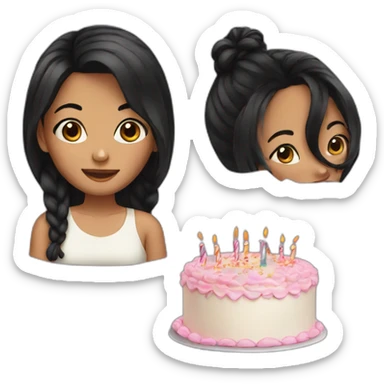 Girl 15 years with black hair and a birthday cake sticker