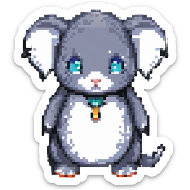 a cat with a penguin's face and an elephant's trunk, pixel art style sticker