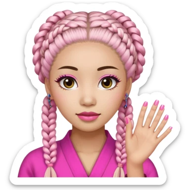 Une chinoise en Corée-du-Sud avec des faux ongles roses et des faux cils et des tresses africaines sticker