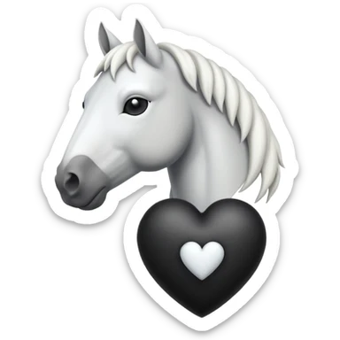 White Horse centered within a black heart emoji sticker