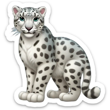 snow leopard in full growth shows a heart sticker