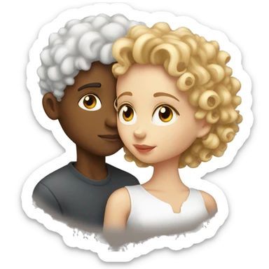 a light skinned curlyhead boy kissing a white curlyheaded girl sticker