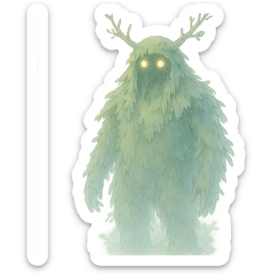 forest spirit with glowing eyes in ghibli style, mystical, ethereal, detailed sticker