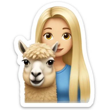 Girl with long blonde hair Kissing an alpaca sticker