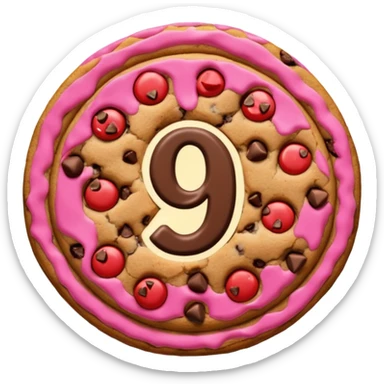 Chocolate chip cookie with a number 9 sticker