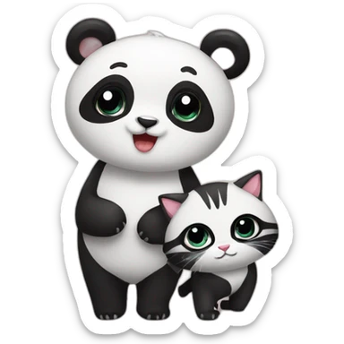 Panda and cat couple  sticker