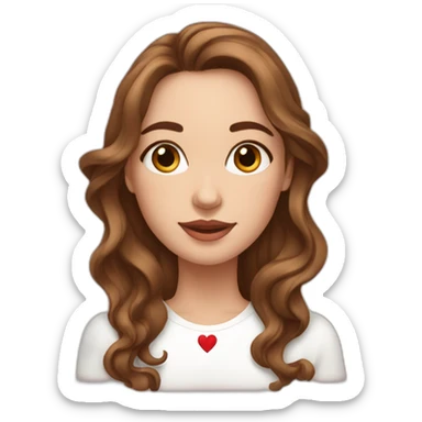 white beautiful woman, brown wavy hair, showing heart by two hands, long earrings sticker