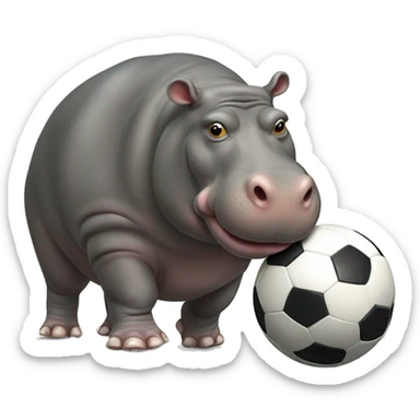 fat hippo as soccer player kick ball left leg sticker