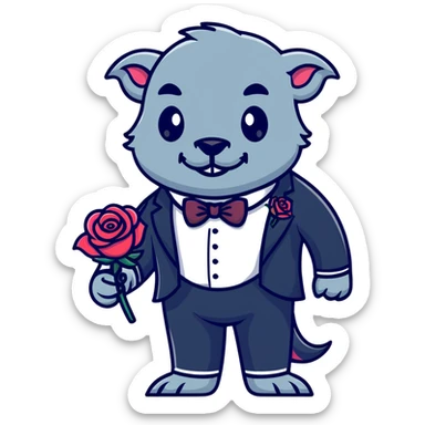 Beast from Beauty and the Beast with human mouth holding the enchanted rose, elegant formal outfit sticker
