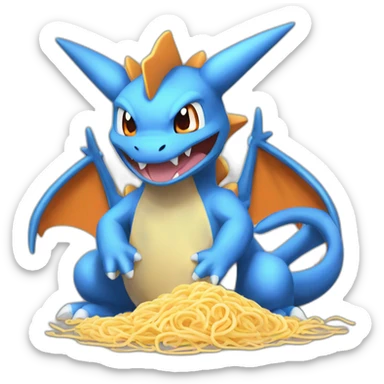 mega charizard x eating noodles sticker