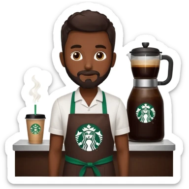A Starbucks Barista with Black Coffee Master Apron. Boy has trimmed Beard Black sticker