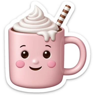 Light Pink mug of hot chocolate with marshmallows sticker