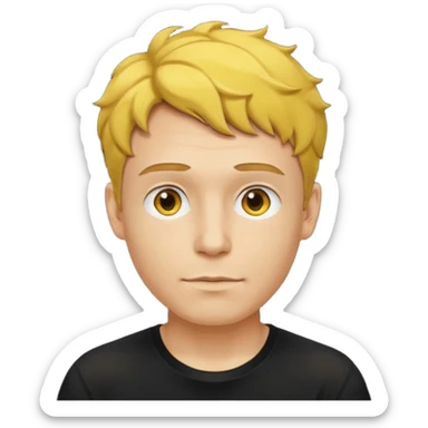 a yellow-faced standard man short wavy light-brown hair wearing a black t-shirt, face and shoulders. The yellow of the face is very bright. sticker