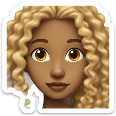 Mixed girl /curly long hair, black light color/ with dark brown eyes  sticker