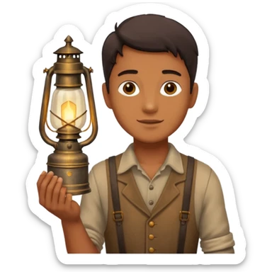 holding vintage gas lamp sticker