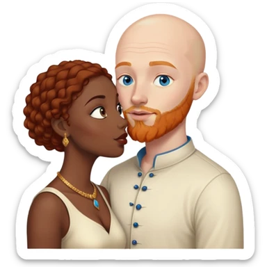 Bald white male with ginger beard and blue eyes kissing indian brown woman with black curly hair sticker