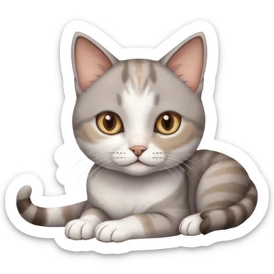 full body tiny short hair grey and white cat with white front legs anh azel eyes lying down sticker