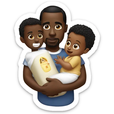 P diddy holding a baby and lotion sticker
