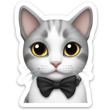 Grey and white cat with black bow  sticker