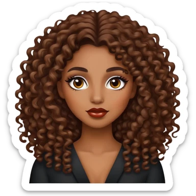 pretty brown skin, long hair curly, baddie with makeup sticker