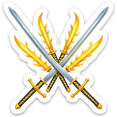 Fully yellow two swords crossed fiery sticker