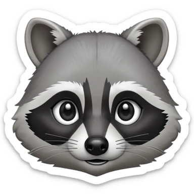 Cinematic-Noble-Raccoon-Portrait-Emoji – Poised and confident, with a sturdy build and a beautifully textured fur of silver-grey accented by dark black facial markings, deep-set, big black eyes, simplified yet sharp and sophisticated zoom out to show shoulders sticker