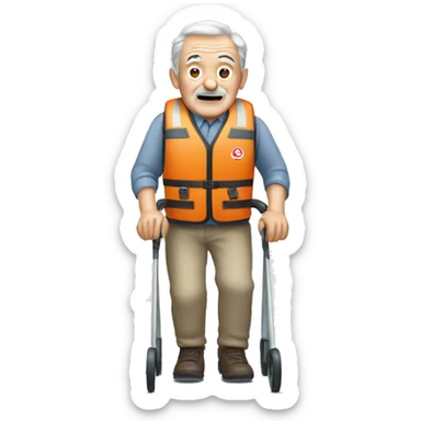 Old man with walker, life vest  sticker