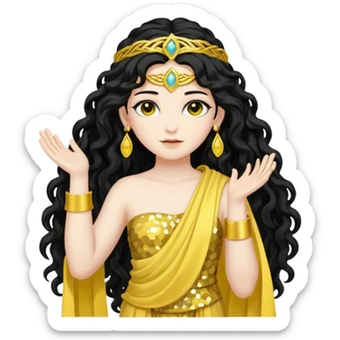 Libera, Goddess of Labyrinth from Roman Deities with long jet black wavy hair, yellow sequin toga  sticker