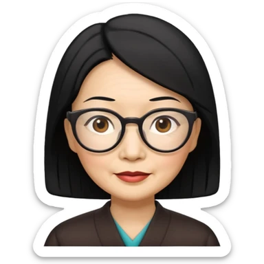 black hair Elder asian woman with glasses sticker