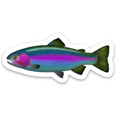 whole rainbow trout fish facing left bright purple blue green blue sticker